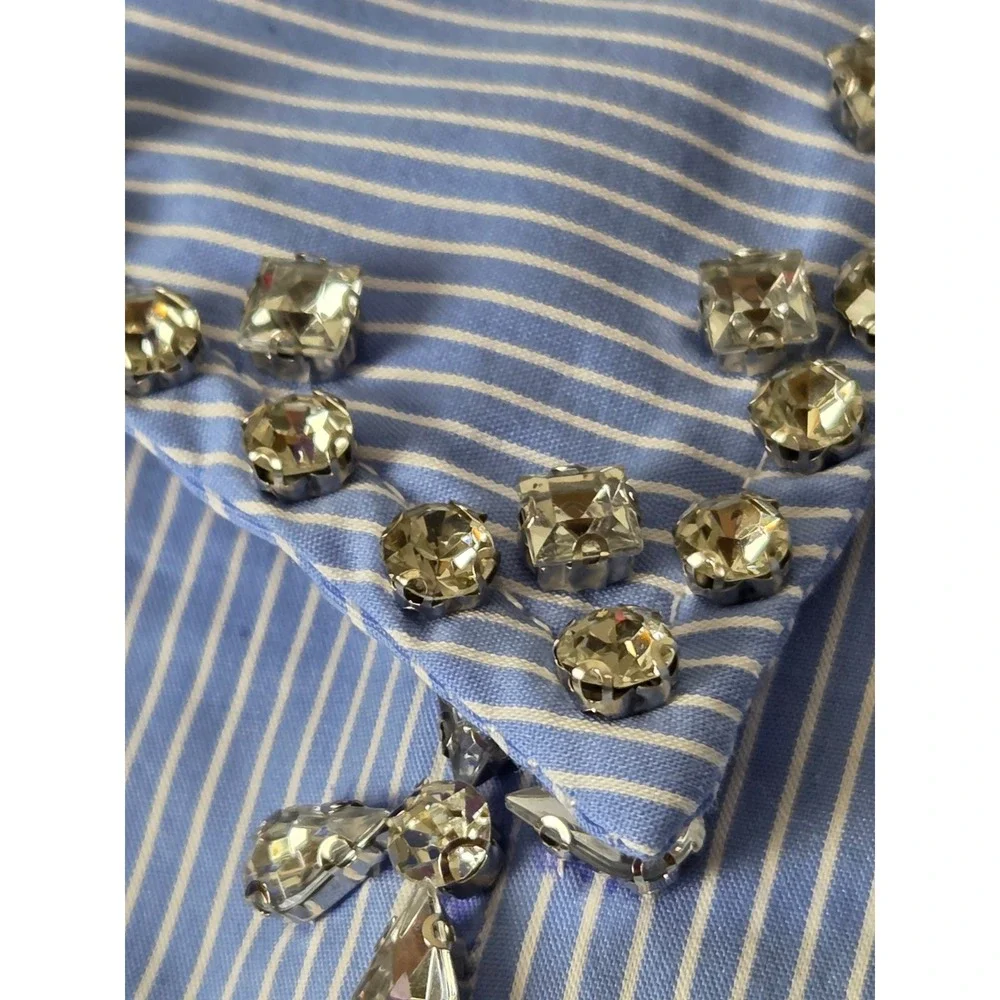 Western Women's blouse Sz Small BLUE B l/s Jewels Blue Pinstripe Button up NWT - Picture 5 of 13